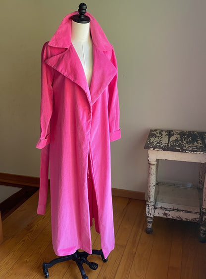 Vintage 70’s hot pink robe wide wale corduroy MASSIVE collar David Brown // M L