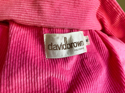 Vintage 70’s hot pink robe wide wale corduroy MASSIVE collar David Brown // M L