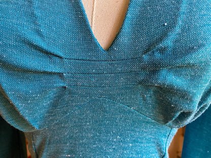 Vintage 70’s dress teal blue empire waist puff fitted sleeves // 34” bust