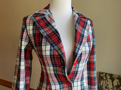 Vintage 70’s holiday blazer red & green gold lurex plaid // 33.5” bust