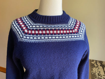 Vintage 80’s wool square yoke sweater navy blue knit Pandora // 34” bust