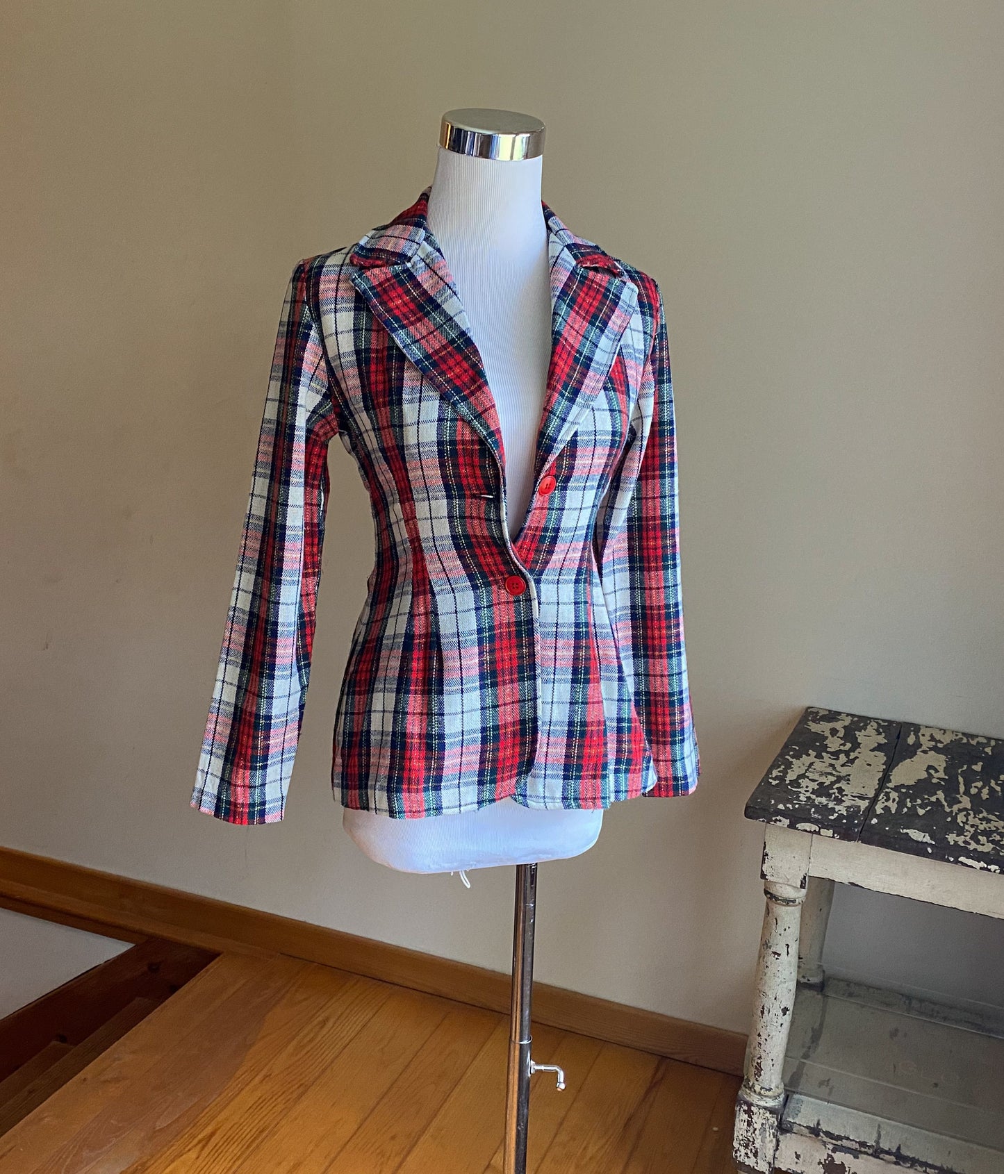 Vintage 70’s holiday blazer red & green gold lurex plaid // 33.5” bust