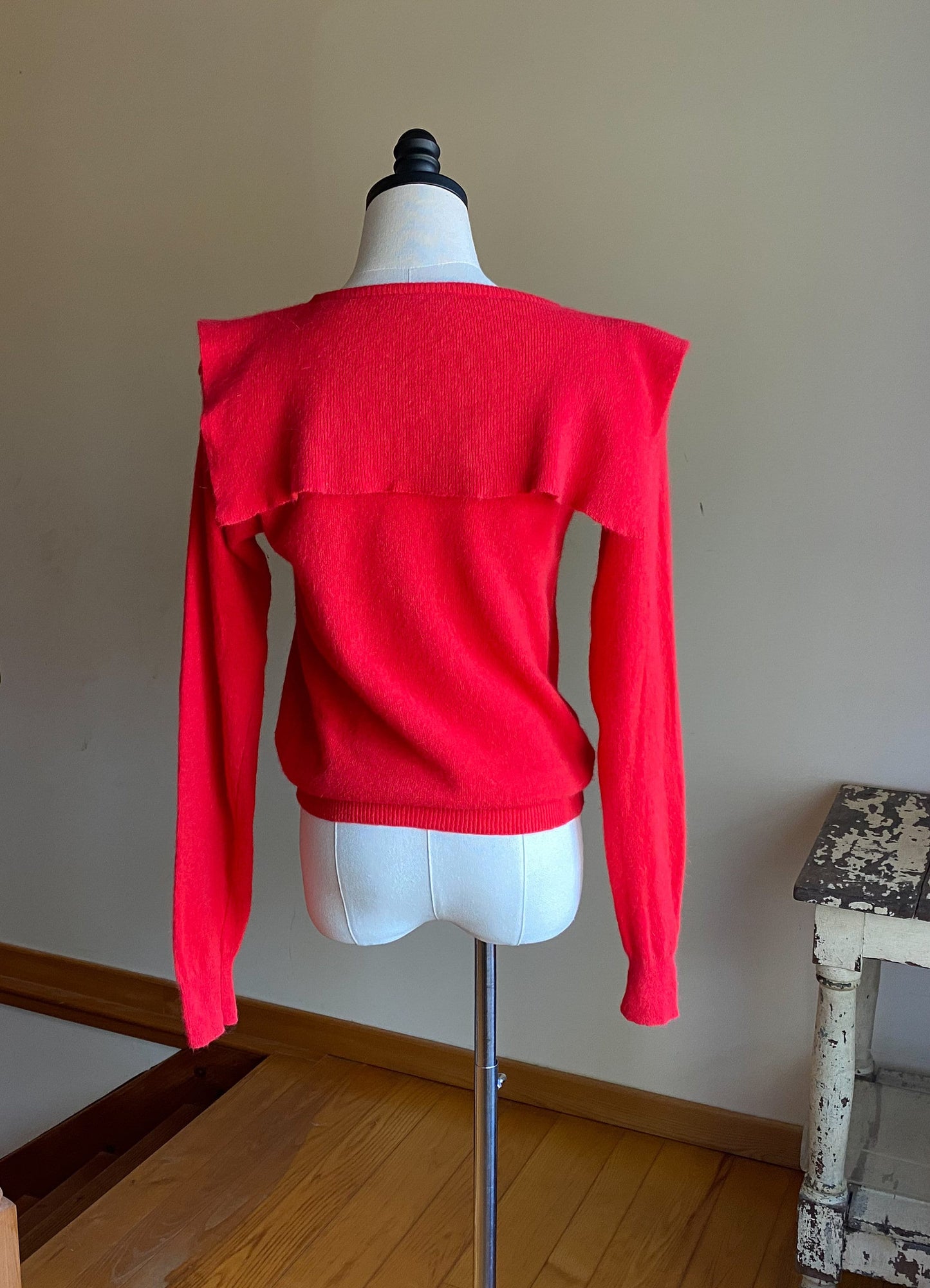 Vintage 80’s red angora sweater rhinestone trim sailor collar // 36” bust