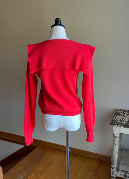 Vintage 80’s red angora sweater rhinestone trim sailor collar // 36” bust