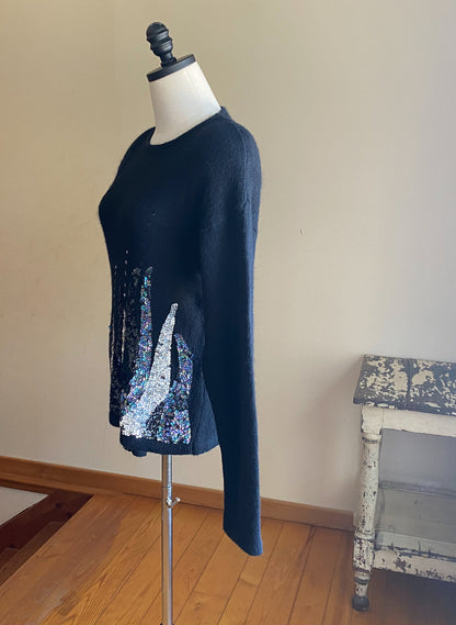 Vintage 80’s sequined sweater black silk angora // 40” bust