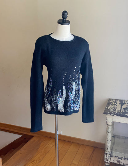 Vintage 80’s sequined sweater black silk angora // 40” bust