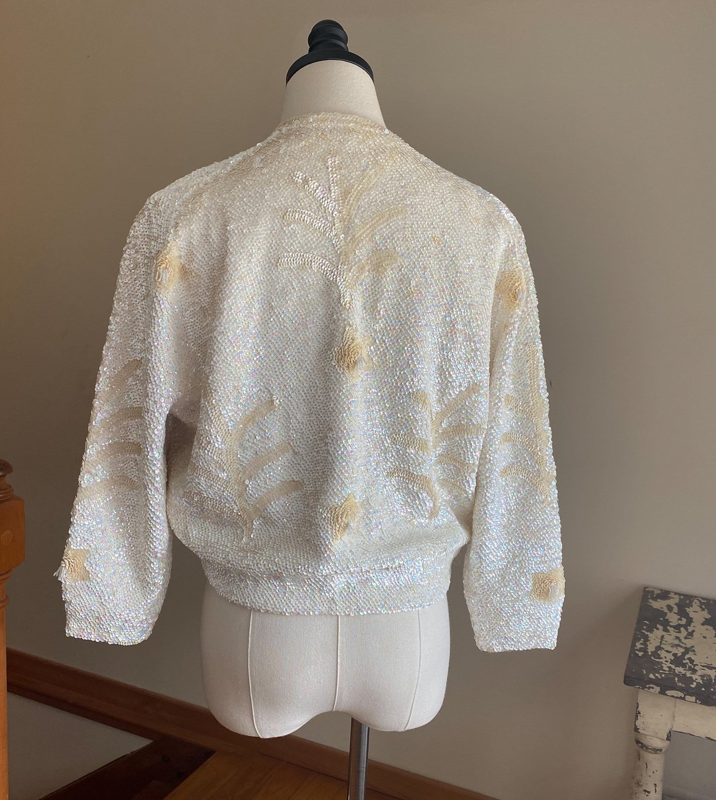 Vintage 60’s sequined pin up sweater iridescent ivory winter white glam // 42” bust