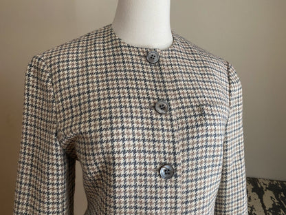 Vintage 80’s houndstooth Alpaca & wool career blazer gray camel ivory check // 38” bust