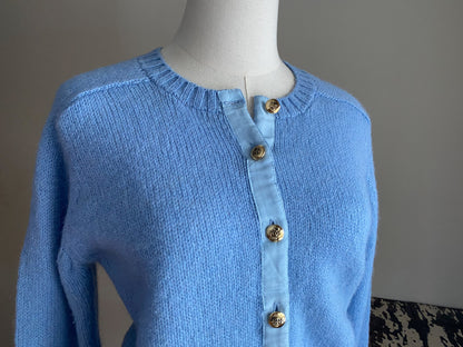 Vintage 70’s cornflower blue Shetland wool cardigan Deans of Scotland // 37” bust