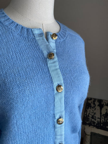 Vintage 70’s cornflower blue Shetland wool cardigan Deans of Scotland // 37” bust