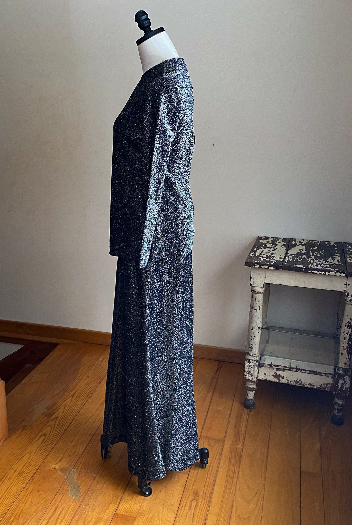 Vintage 70’s black & silver lurex gown 2 piece maxi dress // 34” bust