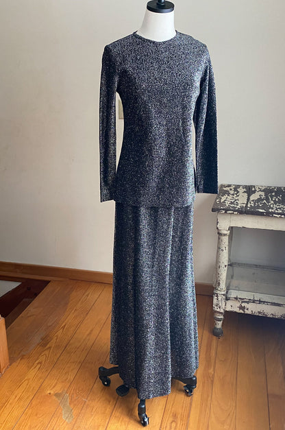 Vintage 70’s black & silver lurex gown 2 piece maxi dress // 34” bust