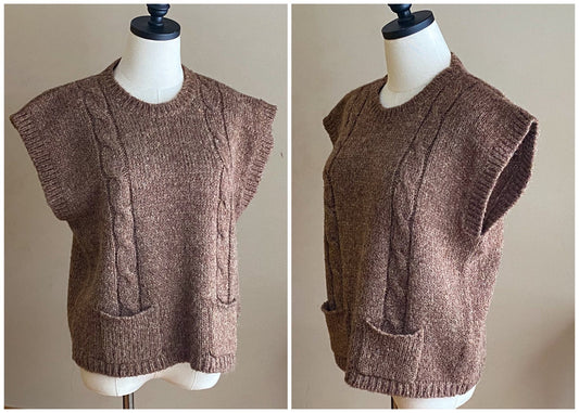 Vintage 80’s sweater vest mocha brown cable knit POCKETS! // 40” bust