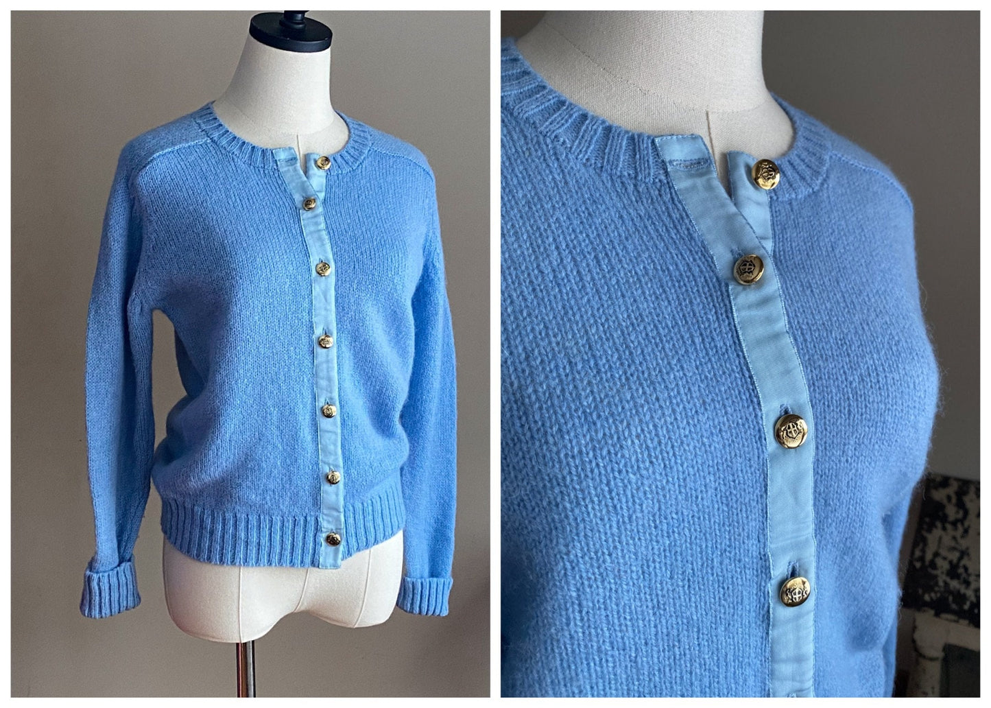 Vintage 70’s cornflower blue Shetland wool cardigan Deans of Scotland // 37” bust