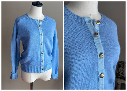 Vintage 70’s cornflower blue Shetland wool cardigan Deans of Scotland // 37” bust