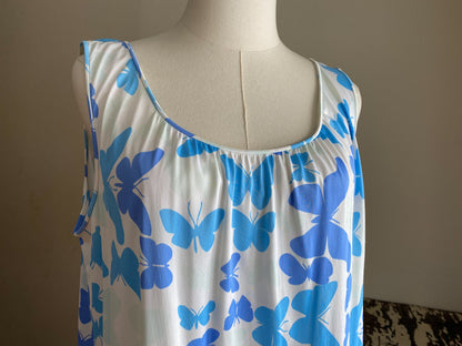 Vintage 70’s Vera nightie white & blue butterflies sleeveless // 46” bust