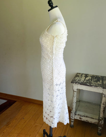 Vintage 60’s see through off white lace evening wedding dress fishtail kick pleat // 26” waist