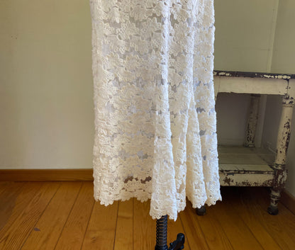 Vintage 60’s see through off white lace evening wedding dress fishtail kick pleat // 26” waist