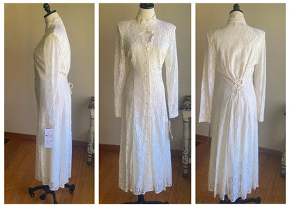 Vintage 80’s lace dress romantic off white corset bridal wedding Dawn Joy NEW NOS