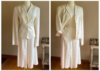 Vintage 90’s Ungaro cream off white linen gaucho’s & blazer suit // 42” bust