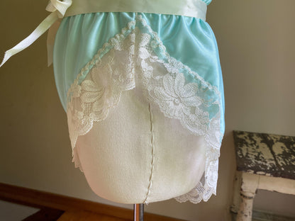 Vintage 80’s aqua blue satin & lace teddie Delores/Poirette // 22-30” waist