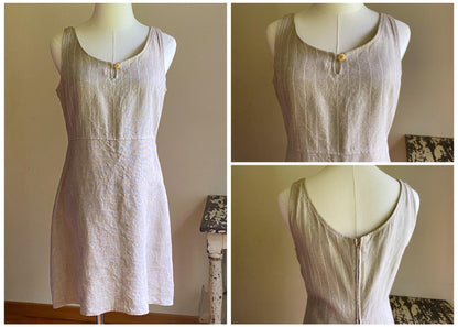 Vintage 90’s linen tank dress white pinstripe Esprit Collection // 36” bust