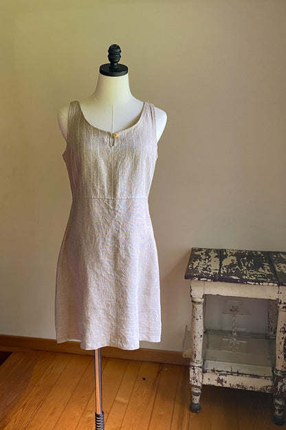 Vintage 90’s linen tank dress white pinstripe Esprit Collection // 36” bust