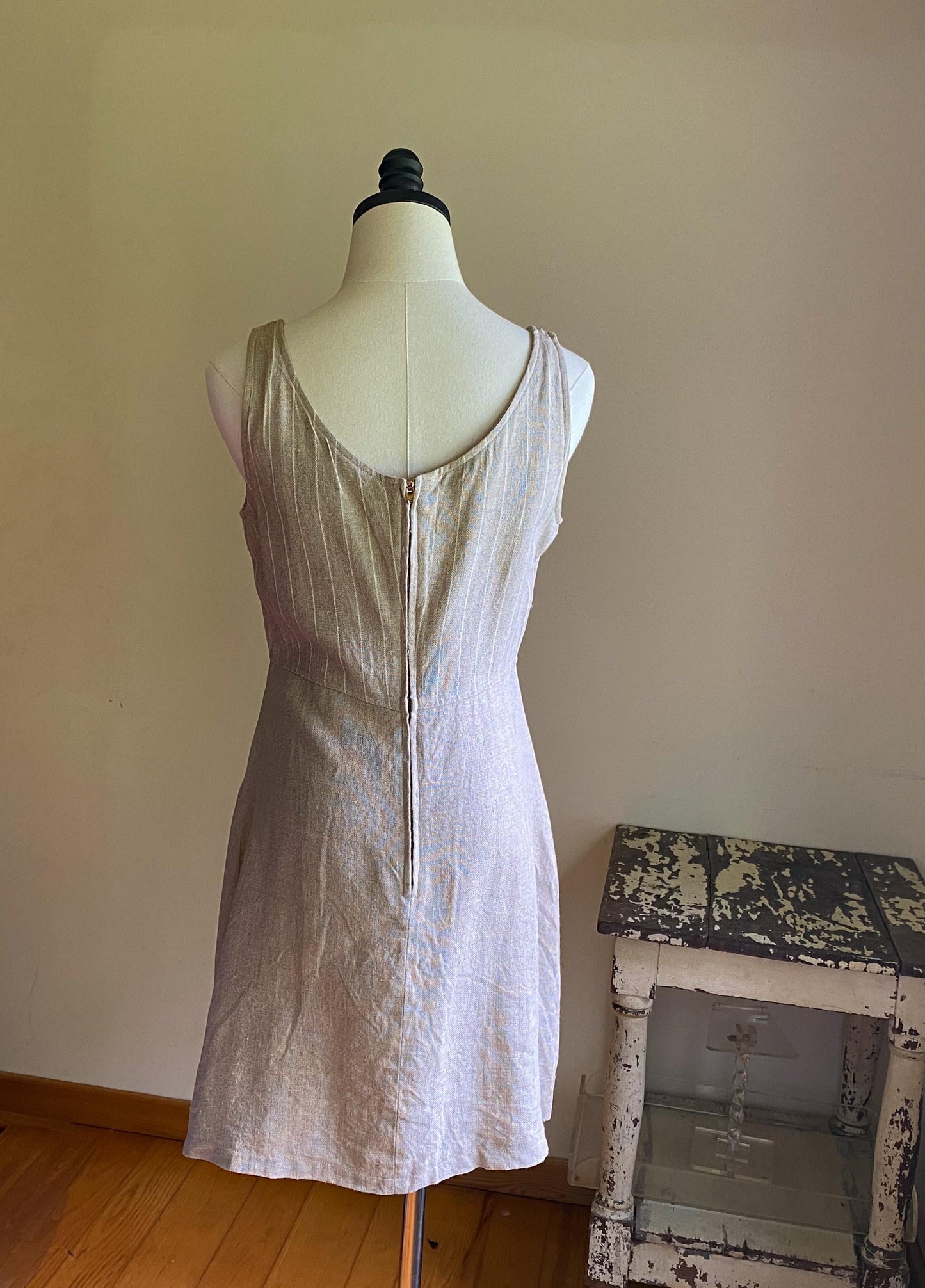 Vintage 90’s linen tank dress white pinstripe Esprit Collection // 36” bust