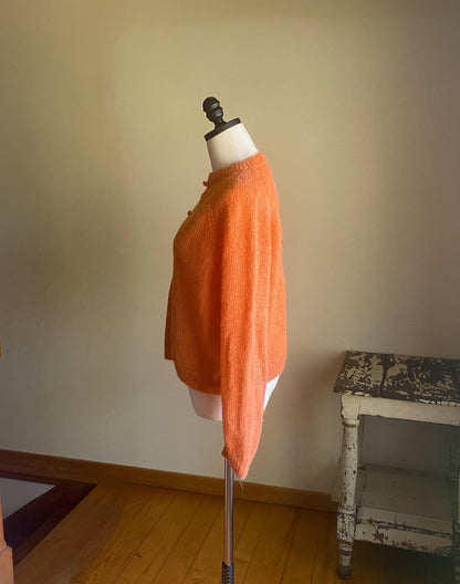 Vintage 60’s mohair cardigan melon orange hand knit sweater // 44” bust