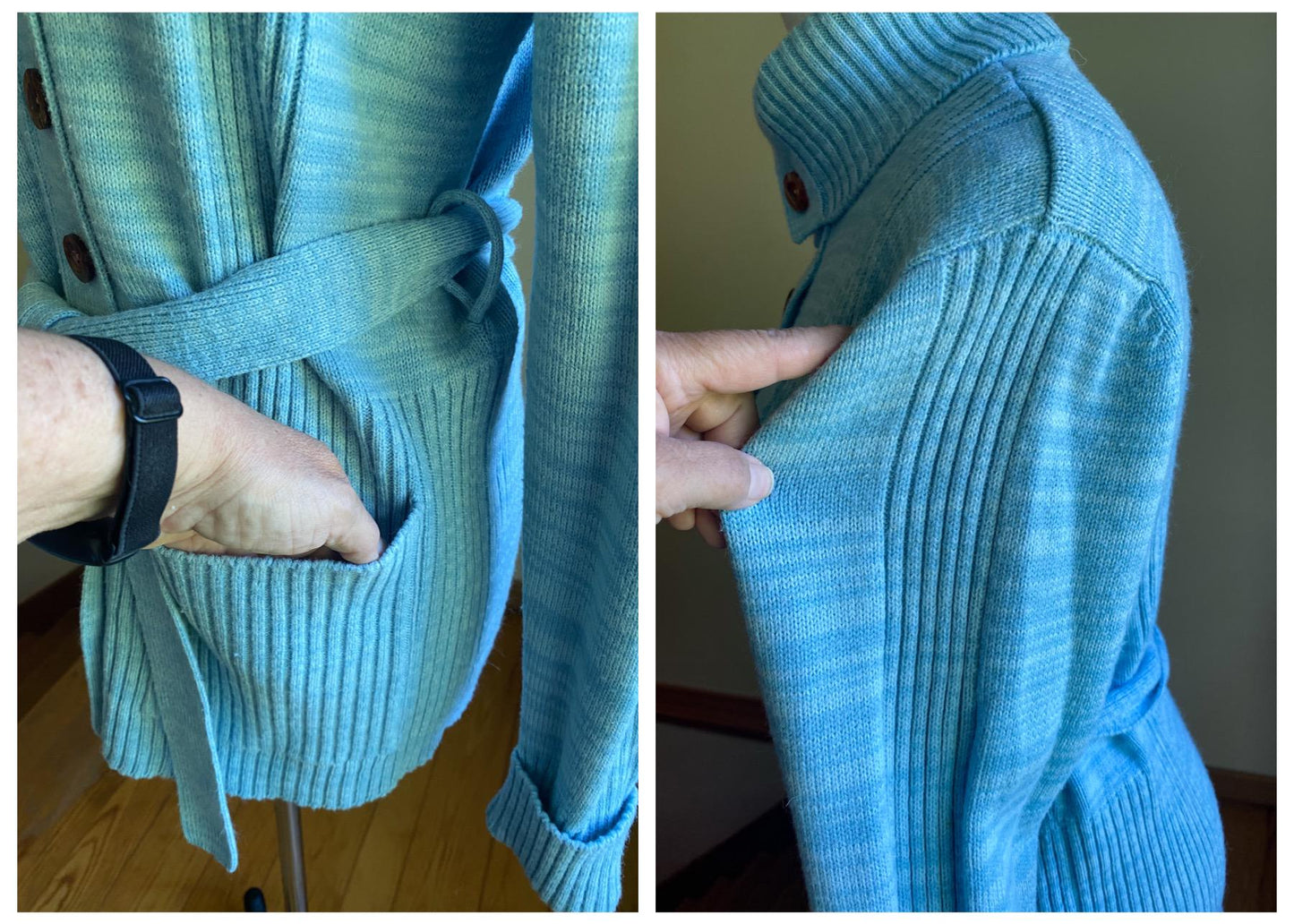 Vintage 70’s long cardigan baby blue ribbed sweater POCKETS! // 39” bust