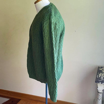 Vintage 60’s cardigan olive green zig zag ribbed sweater Bruce Cameron // 44-48”