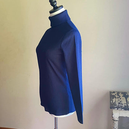 Vintage 70’s turtleneck sweater navy blue ribbed back zip up James Kenrob // 32-36” bust