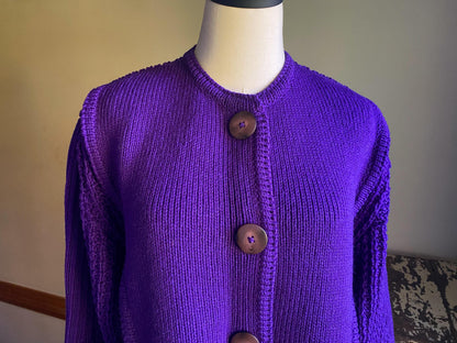 Vintage 80’s wool cardigan purple chunky Irish sweater POCKETS! Pallas // 50” bust