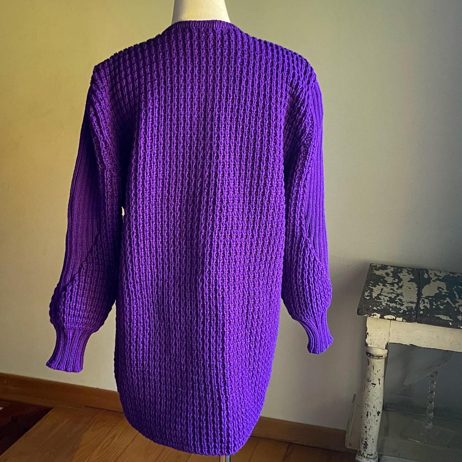 Vintage 80’s wool cardigan purple chunky Irish sweater POCKETS! Pallas // 50” bust