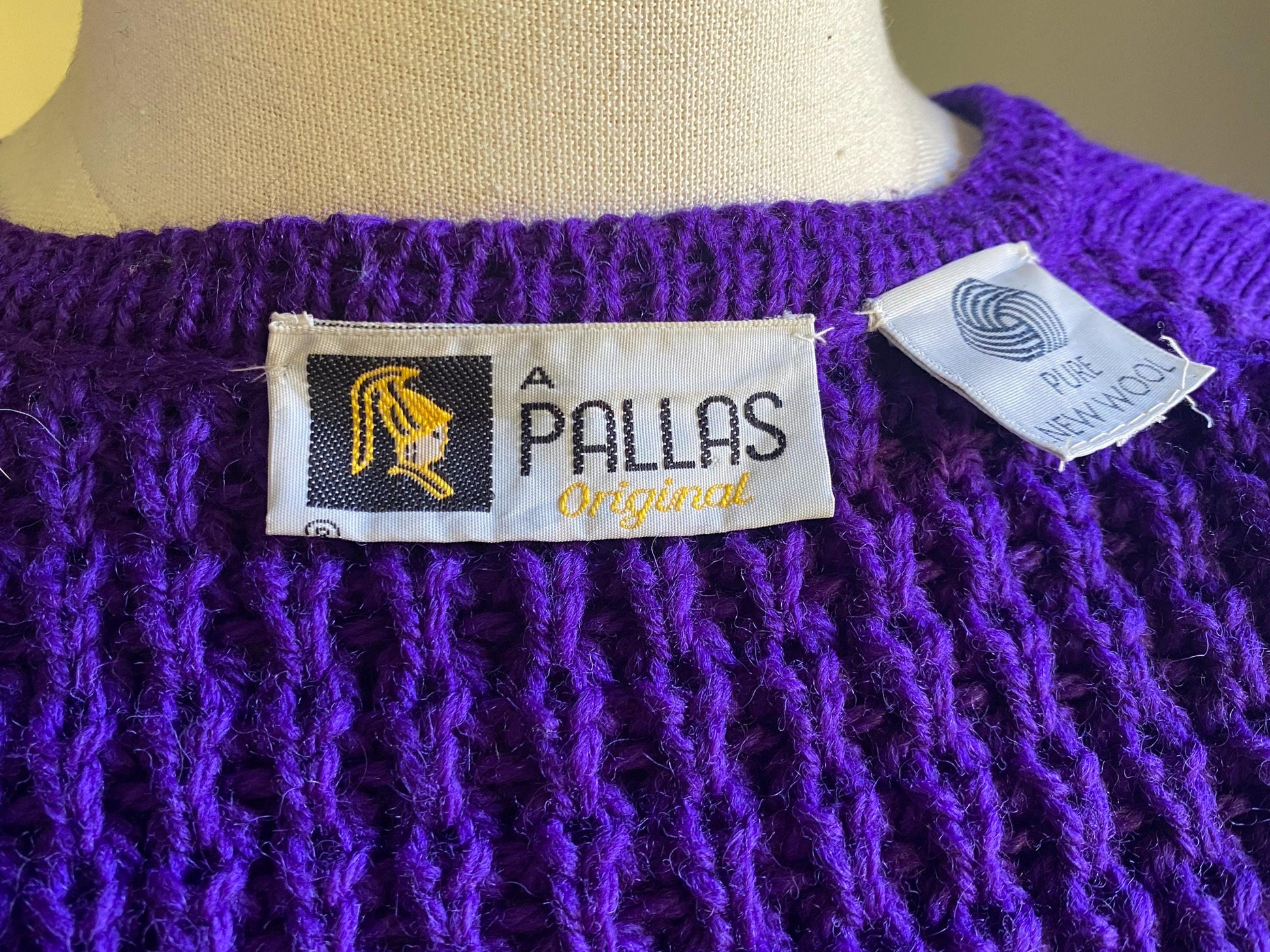 Vintage 80’s wool cardigan purple chunky Irish sweater POCKETS! Pallas // 50” bust