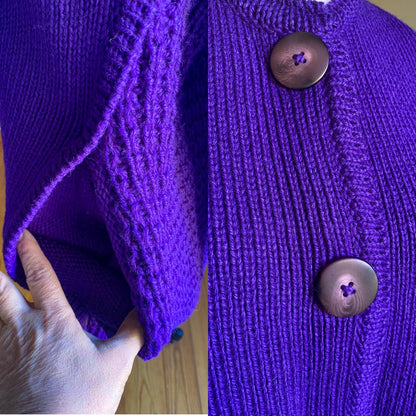 Vintage 80’s wool cardigan purple chunky Irish sweater POCKETS! Pallas // 50” bust