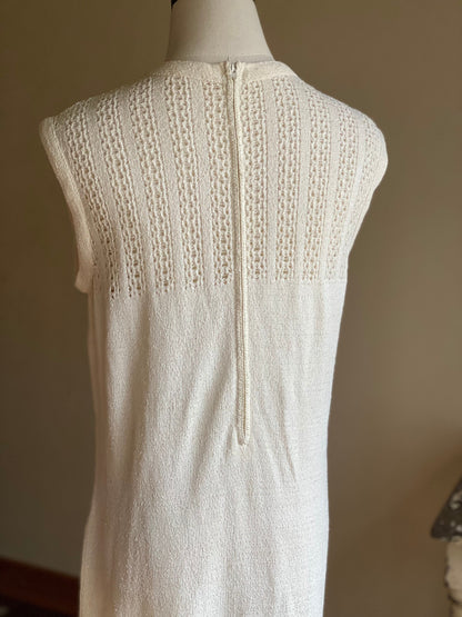 Vintage 1980’s knit dress & sweater set ivory off white sleeveless tank lace cardigan Colby Knits // 38” bust