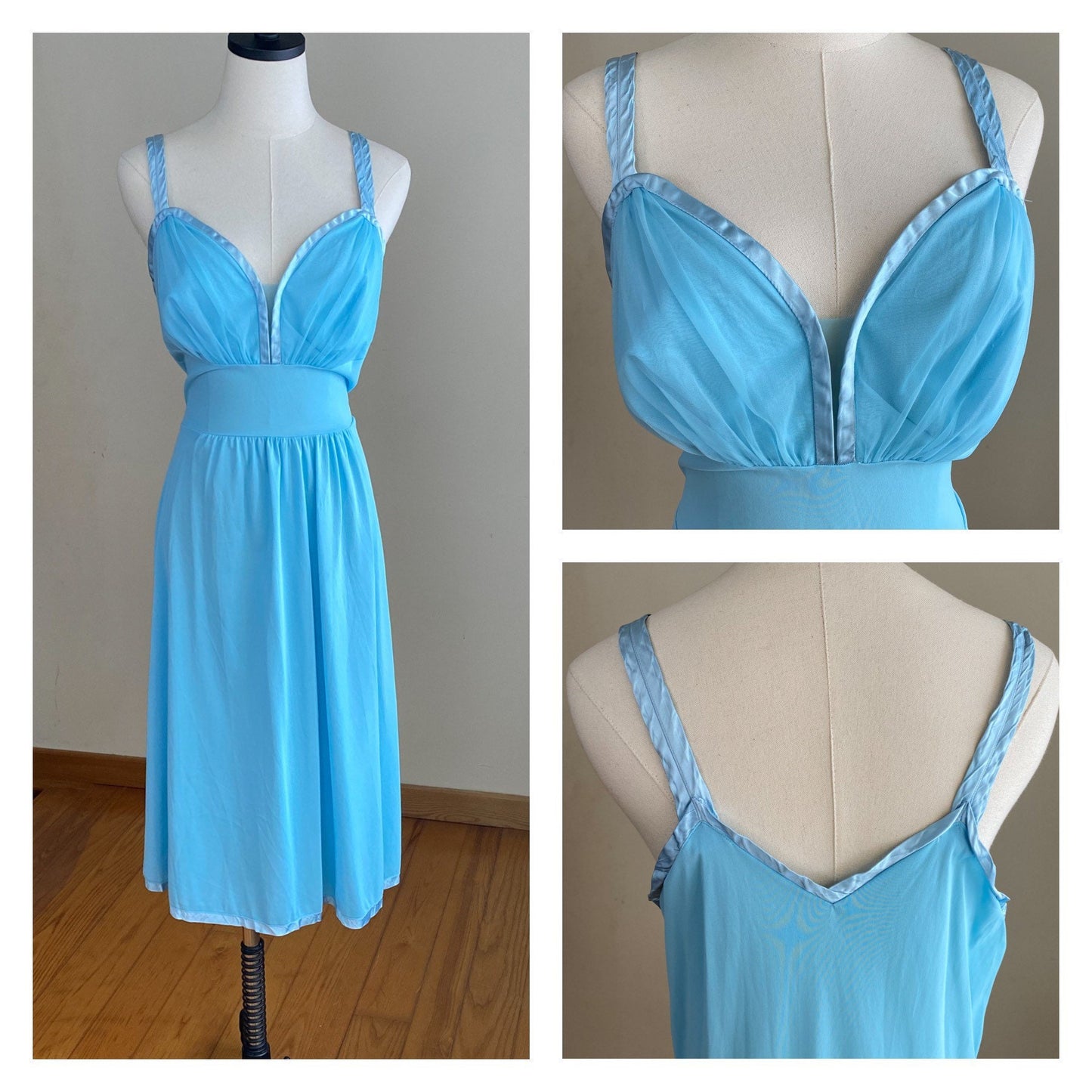 Vintage 1960’s nightie nightgown slip dress Grecian baby blue Artemis // 31” waist