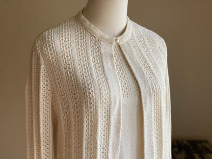 Vintage 1980’s knit dress & sweater set ivory off white sleeveless tank lace cardigan Colby Knits // 38” bust