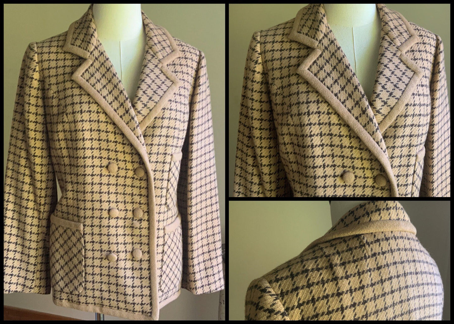 Vintage 70’s camel hair blazer double breasted brown check // 40” bust