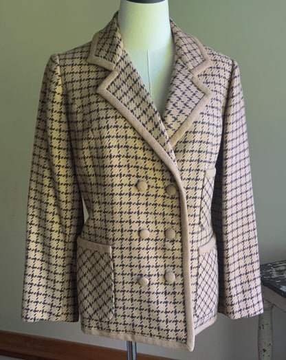 Vintage 70’s camel hair blazer double breasted brown check // 40” bust