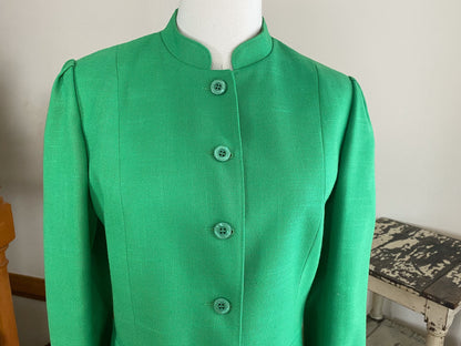 Vintage 80’s linen blazer Kelly green cropped puff sleeves Boston Traveler // M L