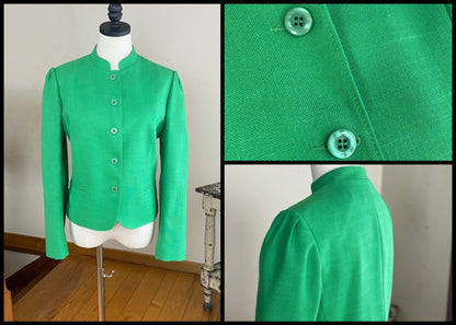 Vintage 80’s linen blazer Kelly green cropped puff sleeves Boston Traveler // M L