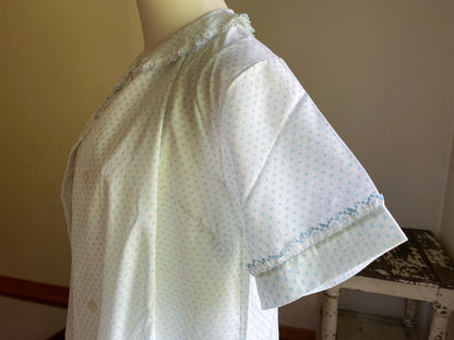 Vintage 70’s nightie & robe set embroidered lace blue and white nightgown Katz // 38” bust